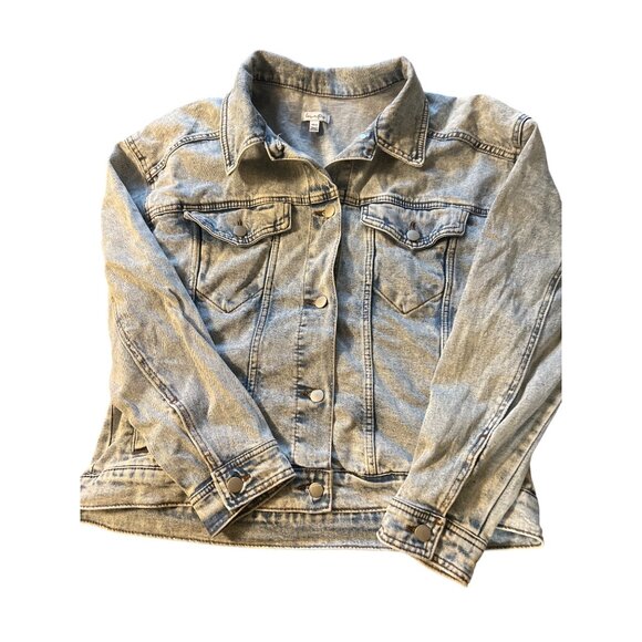 Loves Fire Light Acid Wash Denim Jean Jacket Silver Tone Hardware Size Medium - Picture 1 of 4